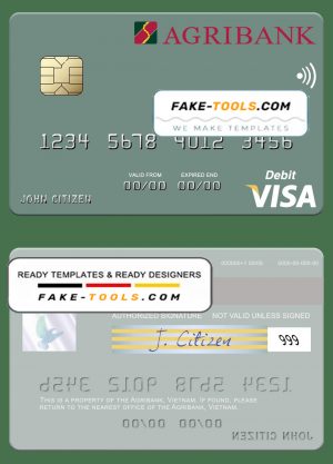 Vietnam Agribank visa debit card template in PSD format