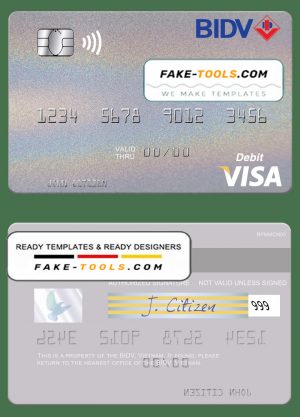 Vietnam BIDV visa debit card template in PSD format