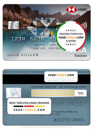 Vietnam HSBC bank visa electron card, fully editable template in PSD format