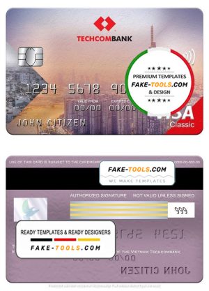 Vietnam Techcombank visa classic card, fully editable template in PSD format