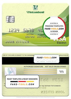 Vietnam Vietcombank visa electron card, fully editable template in PSD format