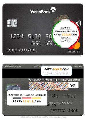 Vietnam Vietinbank mastercard, fully editable template in PSD format