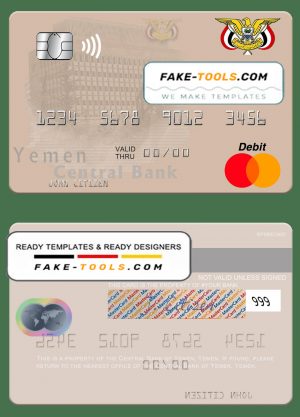 Yemen Central Bank of Yemen mastercard card template in PSD format