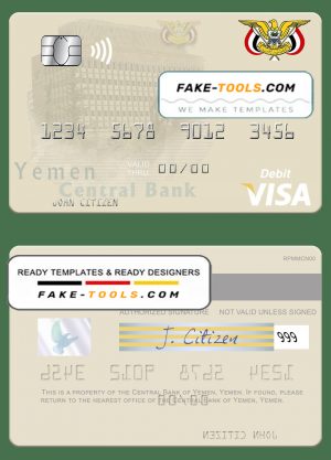 Yemen Central Bank of Yemen visa debit card template in PSD format