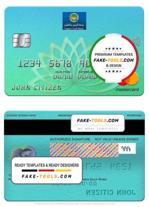 Yemen Gulf bank mastercard, fully editable template in PSD format