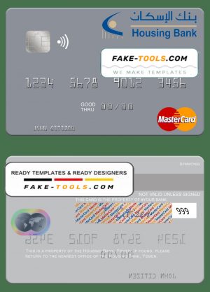 Yemen Housing Bank mastercard credit card template in PSD format