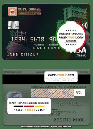 Yemen International bank visa classic card, fully editable template in PSD format