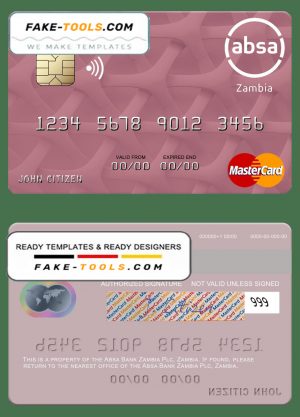 Zambia Absa Bank Zambia Plc mastercard credit card template in PSD format