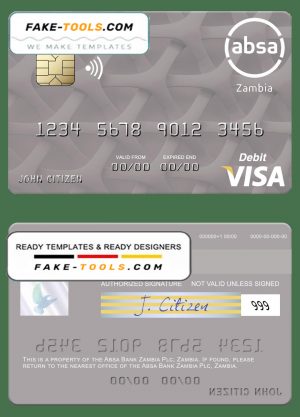 Zambia Absa Bank Zambia Plc visa debit card template in PSD format