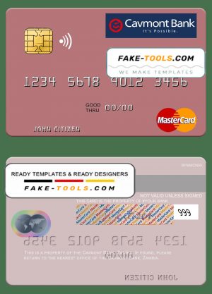 Zambia Cavmont Bank mastercard credit card template in PSD format