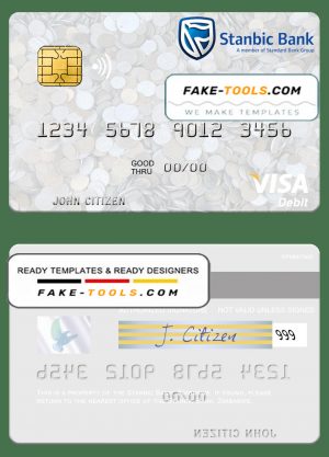 Zimbabwe Stanbic Bank visa debit card template in PSD format