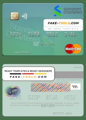 Zimbabwe Standard Chartered mastercard credit card template in PSD format