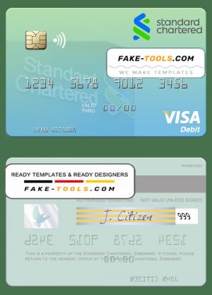 Zimbabwe Standard Chartered visa debit credit card templateÂ in PSDÂ format