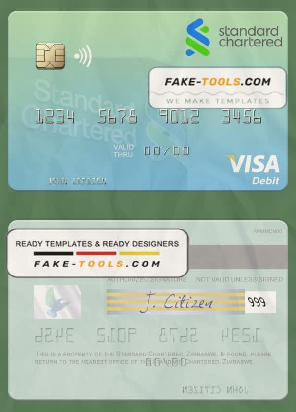 Zimbabwe Standard Chartered visa debit credit card templateÂ in PSDÂ format