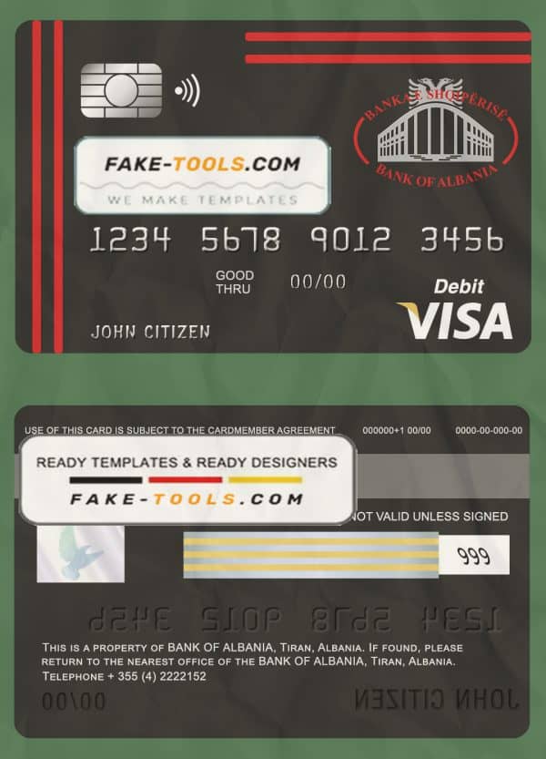 Albania Bank of Albania bank visa card debit card template in PSD format, fully editable