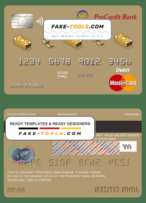 Albania ProCredit bank mastercard debit card template in PSD format, fully editable
