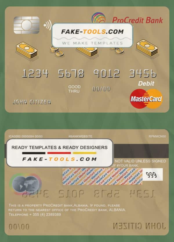 Albania ProCredit bank mastercard debit card template in PSD format, fully editable
