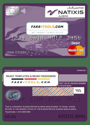 Algeria Natixis Algerie bank mastercard debit card template in PSD format, fully editable