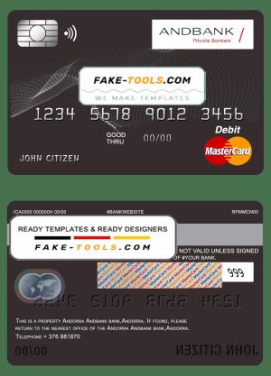 Andorra Andbank mastercard debit card template in PSD format, fully editable