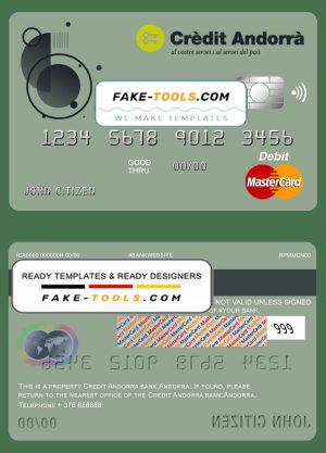 Andorra Credit Andorra bank mastercard debit card template in PSD format, fully editable