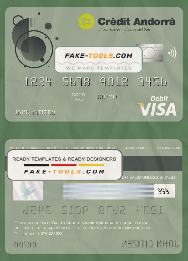 Andorra Credit Andorra bank visa card debit card template in PSD format, fully editable