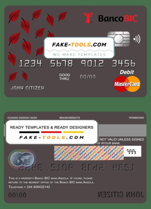 Angola Banco BIC bank mastercard debit card template in PSD format, fully editable