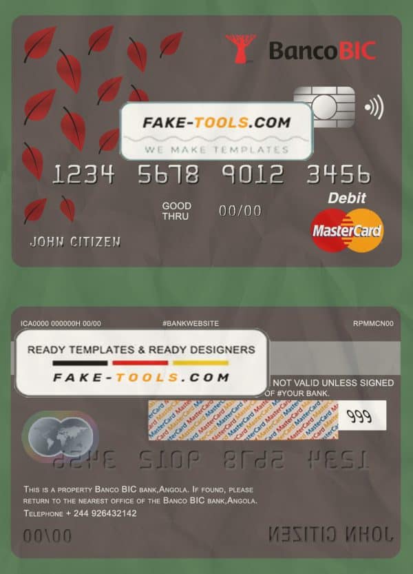 Angola Banco BIC bank mastercard debit card template in PSD format, fully editable