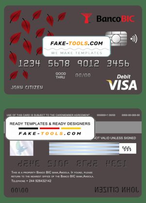 Angola Banco BIC bank visa card debit card template in PSD format, fully editable