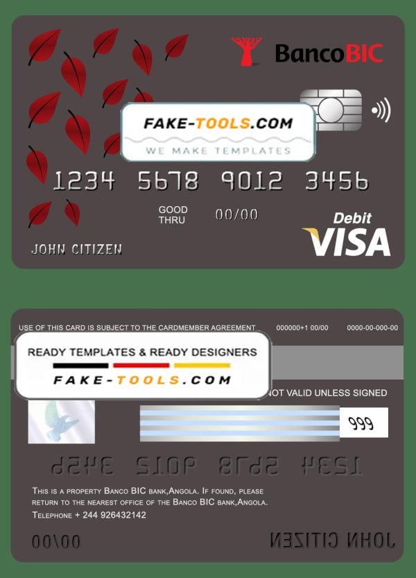 Angola Banco BIC bank visa card debit card template in PSD format, fully editable