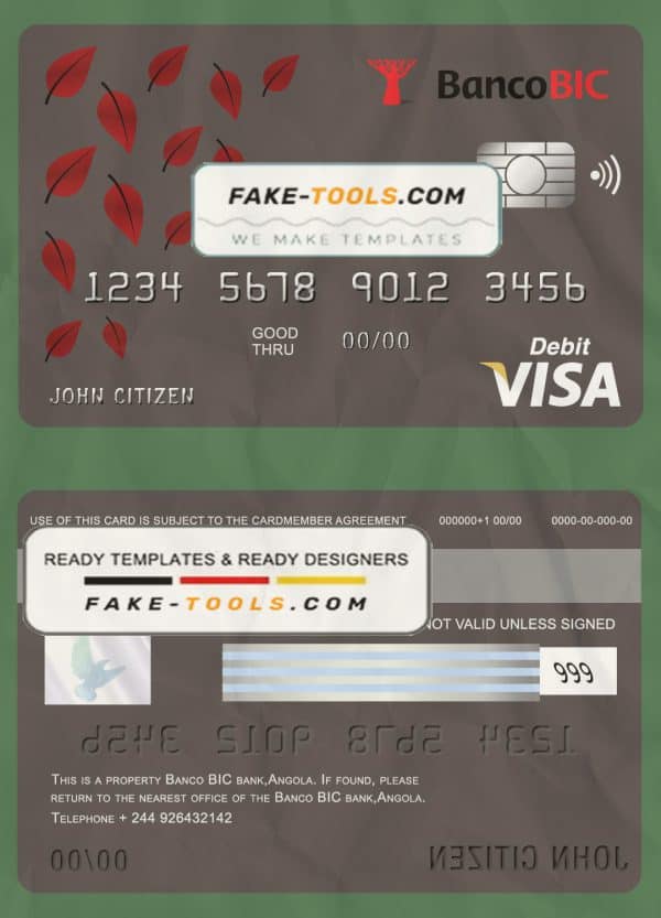 Angola Banco BIC bank visa card debit card template in PSD format, fully editable