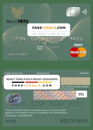 Angola Banco Yetu bank mastercard debit card template in PSD format, fully editable