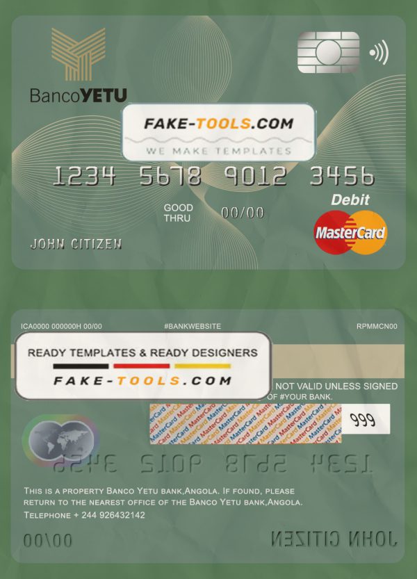 Angola Banco Yetu bank mastercard debit card template in PSD format, fully editable