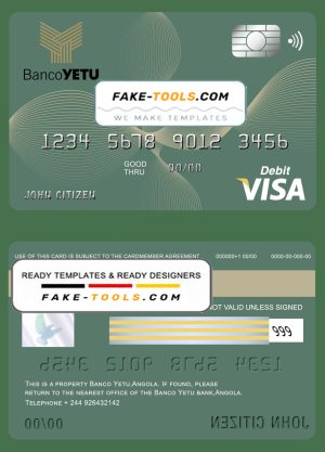 Angola Banco Yetu bank visa card debit card template in PSD format, fully editable