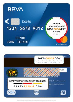 Argentina BBVA bank MasterCard debit card template in PSD format, fully editable, with all fonts