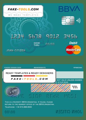 Argentina BBVA bank mastercard debit template in PSD format, fully editable