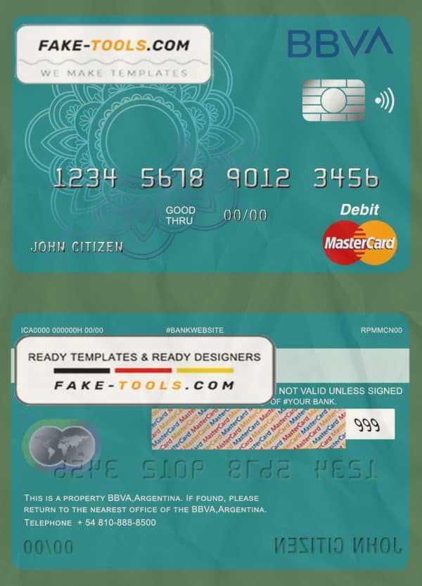 Argentina BBVA bank mastercard debit template in PSD format, fully editable