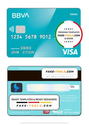Argentina BBVA bank visa debit card template in PSD format, fully editable, with all fonts