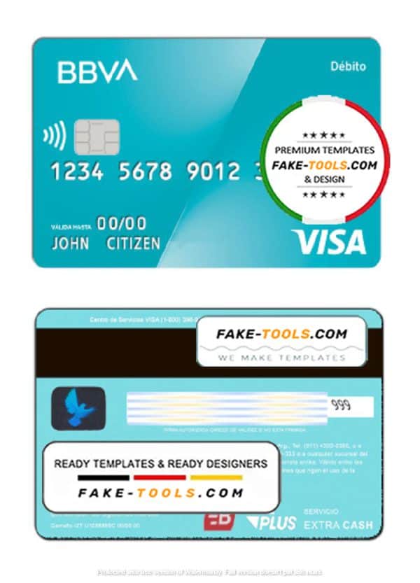Argentina BBVA bank visa debit card template in PSD format, fully editable, with all fonts