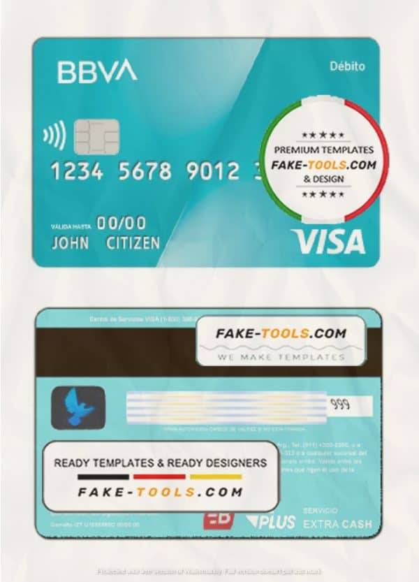 Argentina BBVA bank visa debit card template in PSD format, fully editable, with all fonts