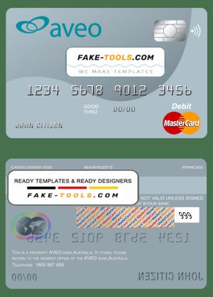 Australia Aveo bank mastercard debit card template in PSD format, fully editable