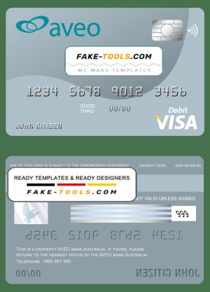 Australia Aveo bank visa card debit card template in PSD format, fully editable