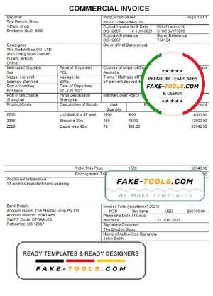 Australia Commercial Invoice company invoice template in Word and PDF format, fully editable