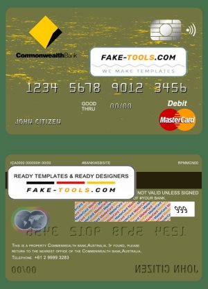 Australia Commonwealth Account Bank mastercard debit card template in PSD format, fully editable