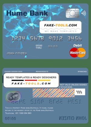 Australia Humebank bank mastercard debit card template in PSD format, fully editable