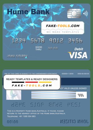 Australia Humebank bank visa card debit card template in PSD format, fully editable