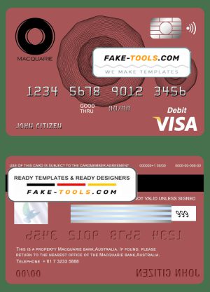 Australia Macquarie bank visa card debit card template in PSD format, fully editable