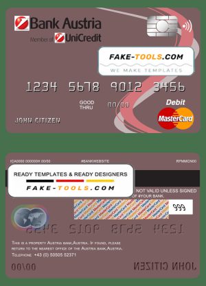 Austria Bank Austria mastercard debit card template in PSD format, fully editable