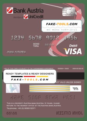 Austria Bank Austria visa card debit card template in PSD format, fully editable