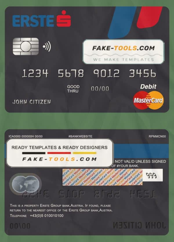 Austria Erste Group bank mastercard debit card template in PSD format, fully editable