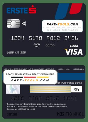 Austria Erste Group bank visa card debit card template in PSD format, fully editable